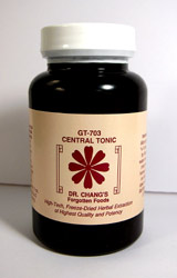 Chinese Herbal Formula Heart failure, Shortness of breath, Chest pain, heart attack, Angina, Hypertension, Impotence, Myocarditis, Fibrillation, Rhythmic disorder, Cardiac asthma, Edema, Fainting neck artery, Pulmonary Hypertension. Central Tonic Combination Forgotten Foods Dr. Stephen Chang contains Licorice (specially treated), Zingiber, Cinnamon, Jujube, Ginseng, Rhemannia, Ophiopogon, Sesame, Gelatin.
